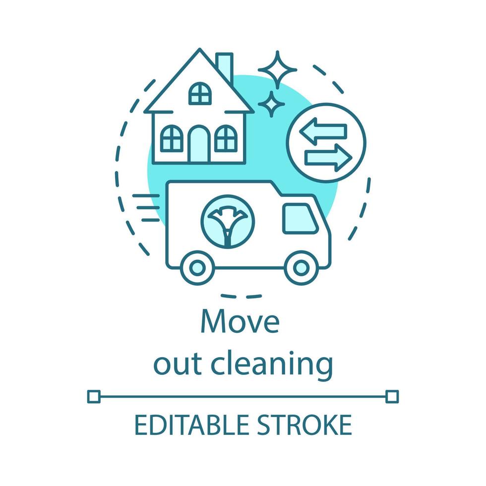 Move-out cleaning concept icon. Cleaning services idea thin line illustration. Spring clean. Change residence. Moving to another house. Sweeping, wiping. Vector isolated drawing. Editable stroke