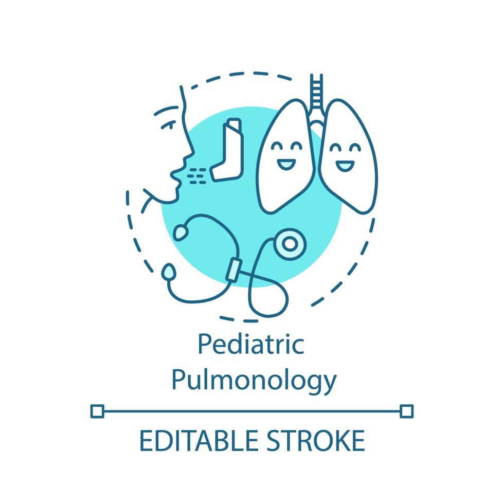 Pediatric pulmonology concept icon. Pulmonologist device. Respiratory system disease. Child lungs. Respiratory medicine idea thin line illustration. Vector isolated outline drawing. Editable stroke