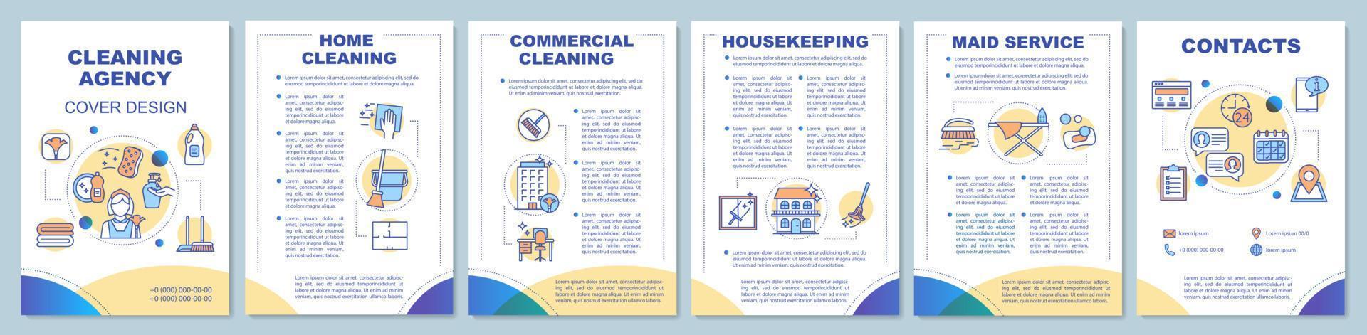 Cleaning agency brochure template layout. Housekeeping. Maid service. Flyer, booklet, leaflet print design, linear illustrations. Vector page layouts for magazines, annual reports, advertising posters