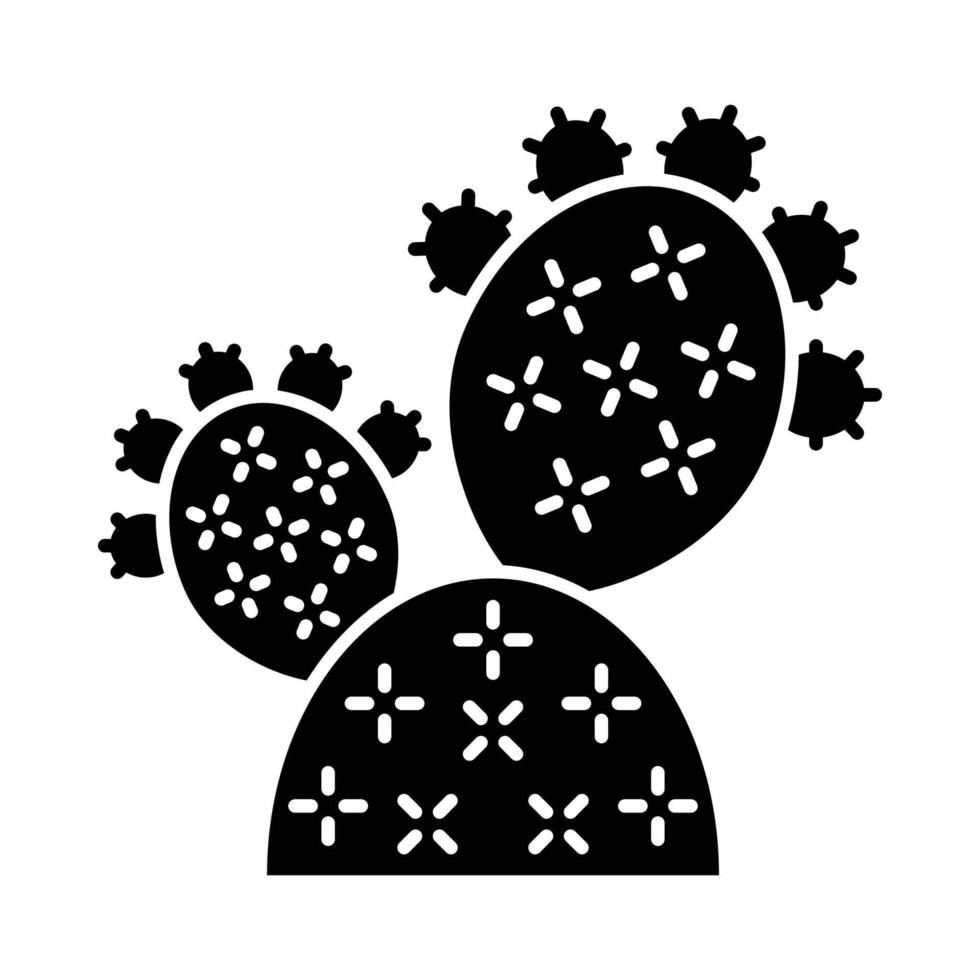 Prickly pear cactus glyph icon. Opuntia. Wild paddle cactus. Mexican nature plant. Exotic flora. Silhouette symbol. Negative space. Vector isolated illustration