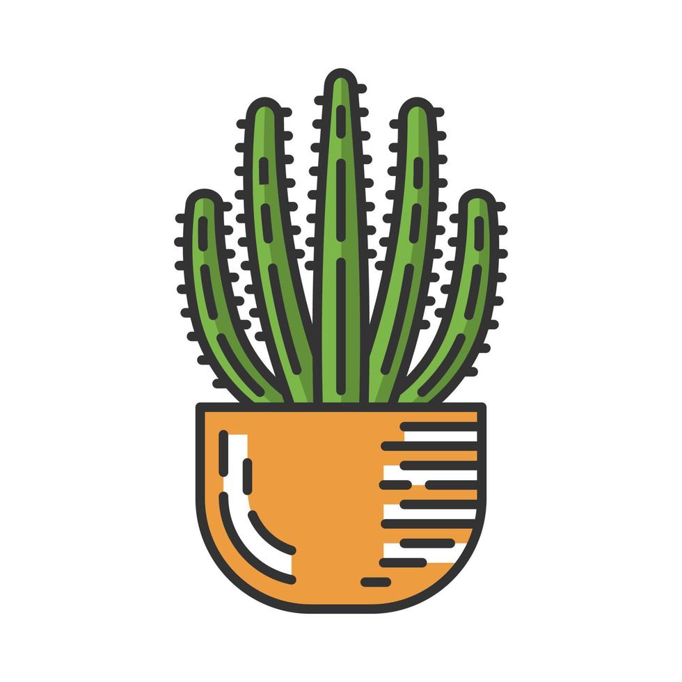 Cactus de tubo de órgano en icono de color de olla. pitahaya. planta nativa de américa. decoración del hogar y jardín. ilustración vectorial aislada vector