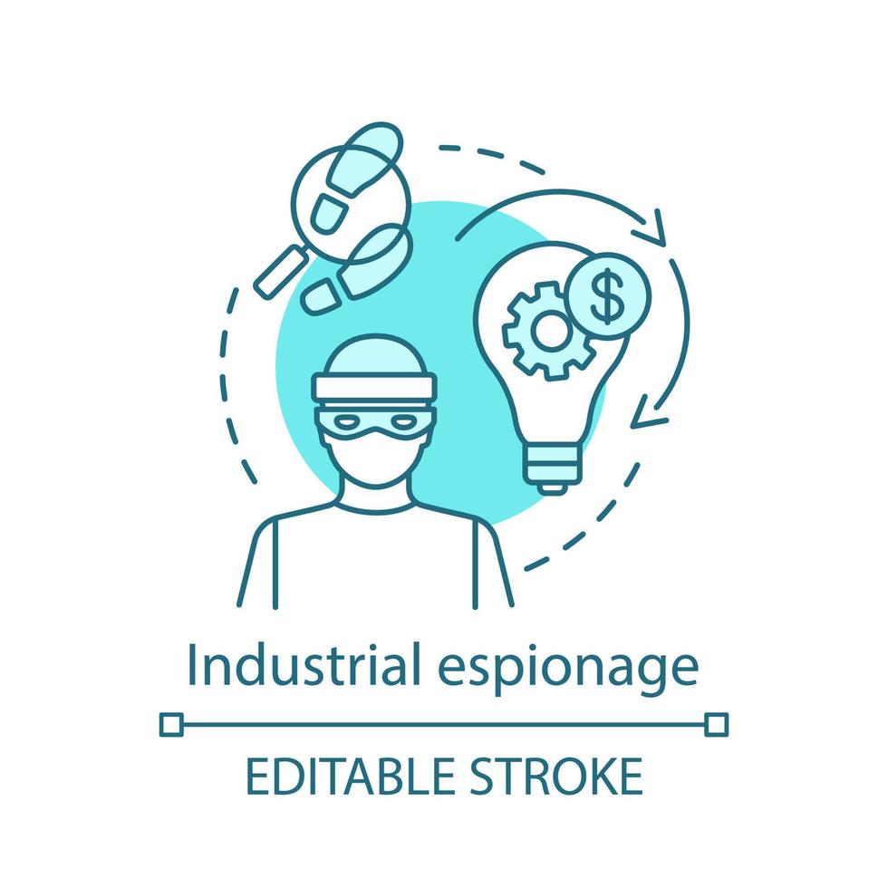 Industrial espionage concept icon. Cyber spying idea thin line illustration. Competitive intelligence. Intellectual property stealing. Plagiarism. Vector isolated outline drawing. Editable stroke