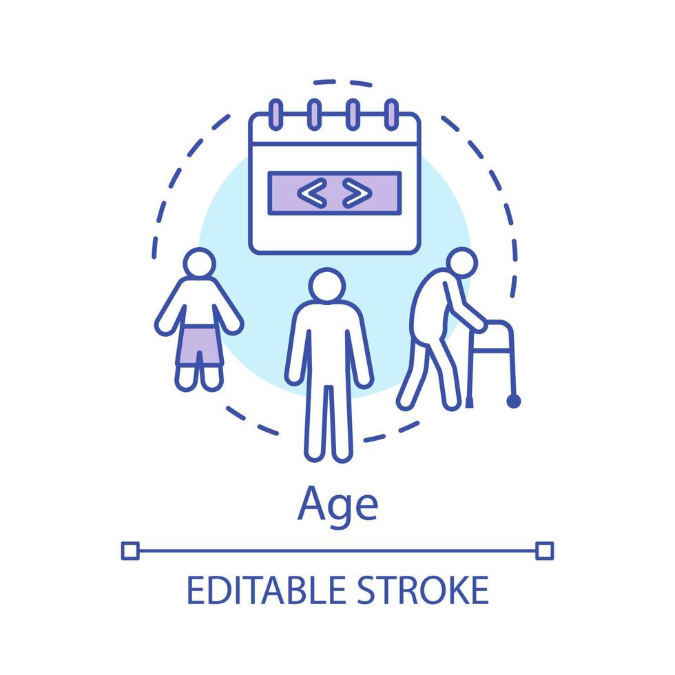 Age concept icon. Problem skin, aging beauty treatment and lifting idea thin line illustration. Process of aging vector isolated outline drawing. The life cycle, generation of people editable stroke