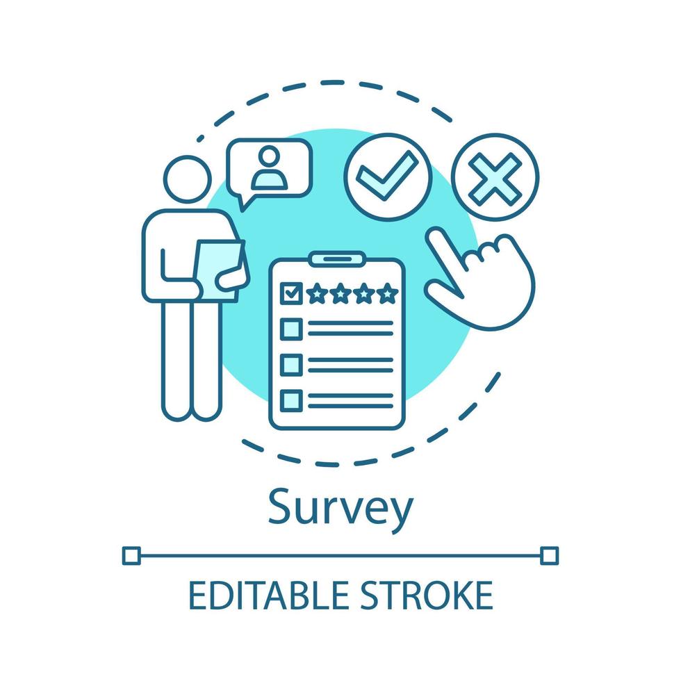 Survey turquoise concept icon. Rating satisfaction idea thin line illustration. Customer satisfaction questionnaire vector isolated outline drawing. Feedback with multiple choice. Editable stroke