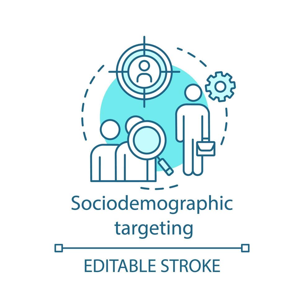 Sociodemographic targeting turquoise concept icon. User behavior idea thin line illustration. Behavioral analytics for marketing vector isolated outline drawing. Customer prediction. Editable stroke
