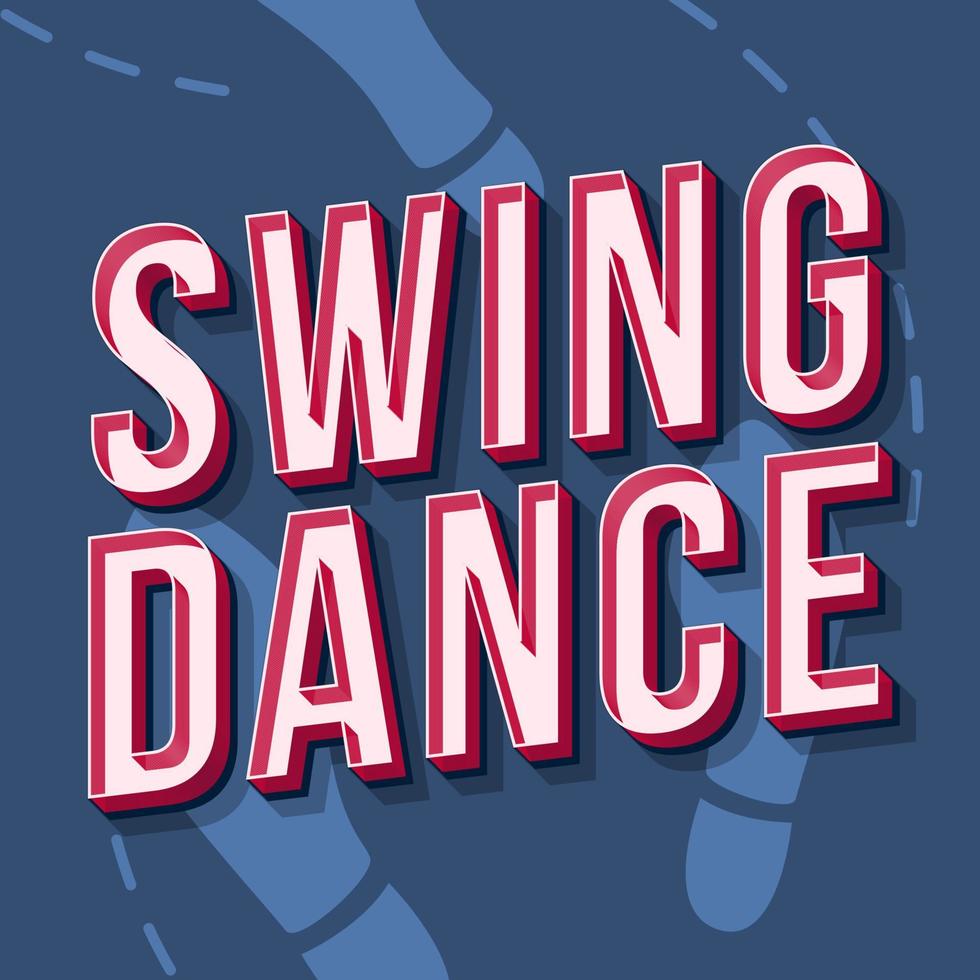 swing dance vintage 3d vector letras. fiesta musical. fuente en negrita retro, tipografía. texto estilizado del arte pop. letras de estilo de la vieja escuela. Cartel de los 90, 80, pancarta. fondo de color de huella azul acero