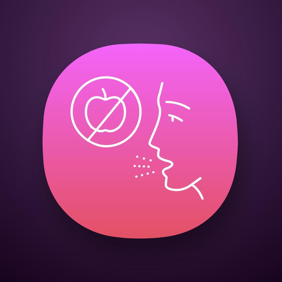 Fruits allergy app icon. Food intolerance. Cause of itching, rash, blisters in mouth. Restrictive diet. Medical problem. UI UX user interface. Web or mobile application. Vector isolated illustration