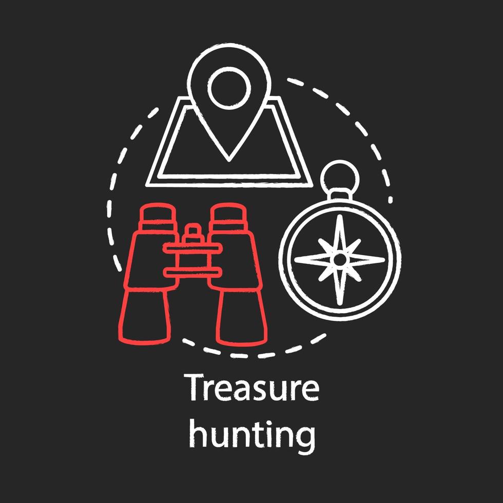 Treasure hunting chalk concept icon. Family time together idea. Geocaching. Physical search for treasure. Searching for retrieve artifacts. Vector isolated chalkboard illustration