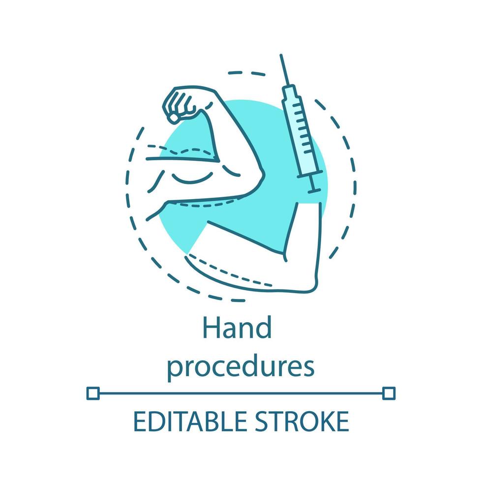 Hand procedures concept icon. Body contouring surgery idea thin line illustration. Lifting. Plastic surgery subspecialty. Vector isolated outline drawing. Editable stroke