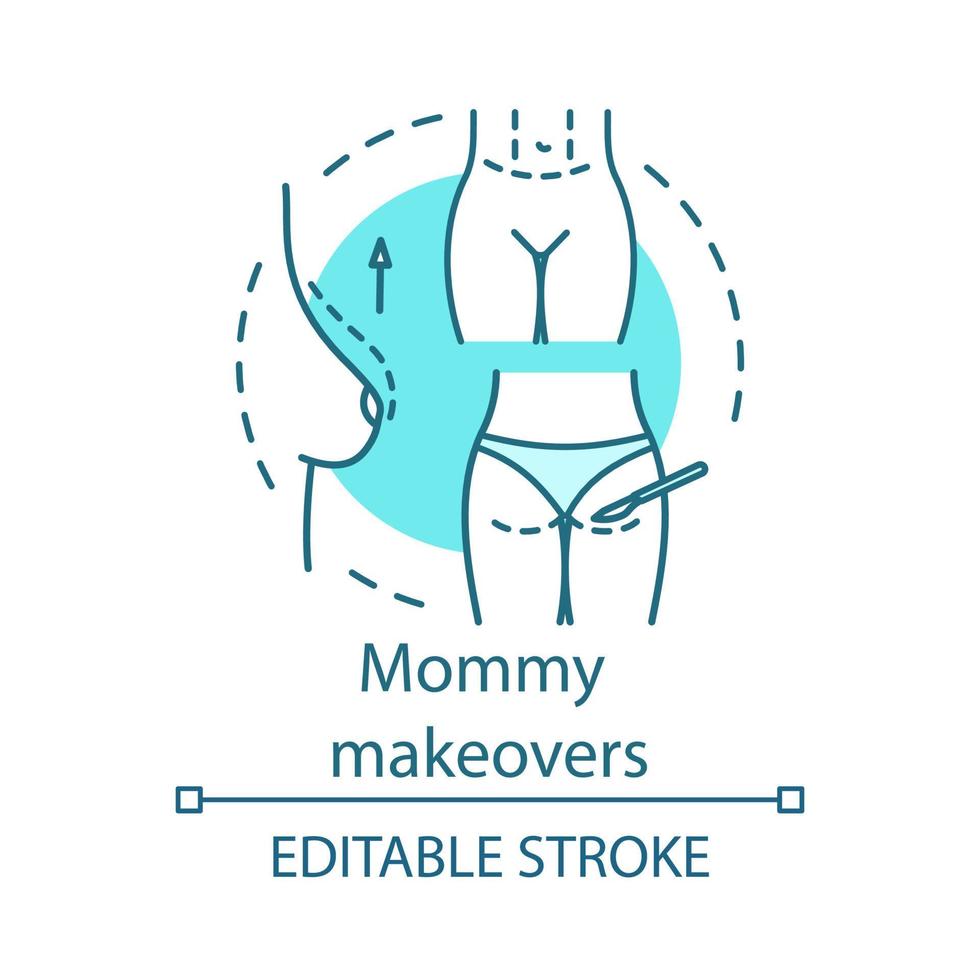 Mommy makeovers concept icon. Body contouring procedure idea thin line illustration. Childbearing. Plastic surgery techniques. Vector isolated outline drawing. Editable stroke