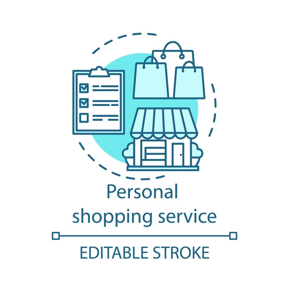 Personal shopping service concept icon. Home service idea thin line illustration. Accompanying shopping. Assistant and consultant. Stylist, fashion designer. Vector isolated drawing. Editable stroke