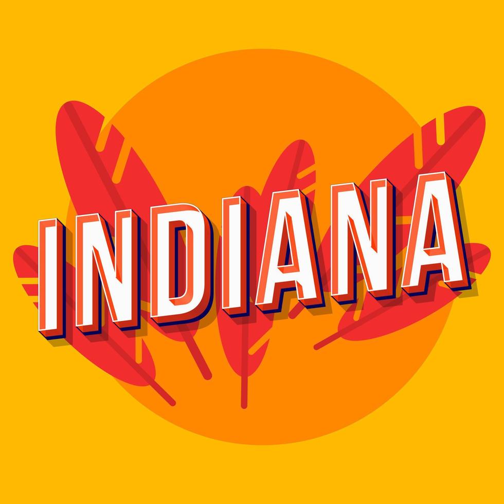 Indiana vintage 3d vector lettering. Retro bold font, typeface. Pop art stylized text. Old school style letters. 90s, 80s poster, banner typography design. Amber, orange feathers color background