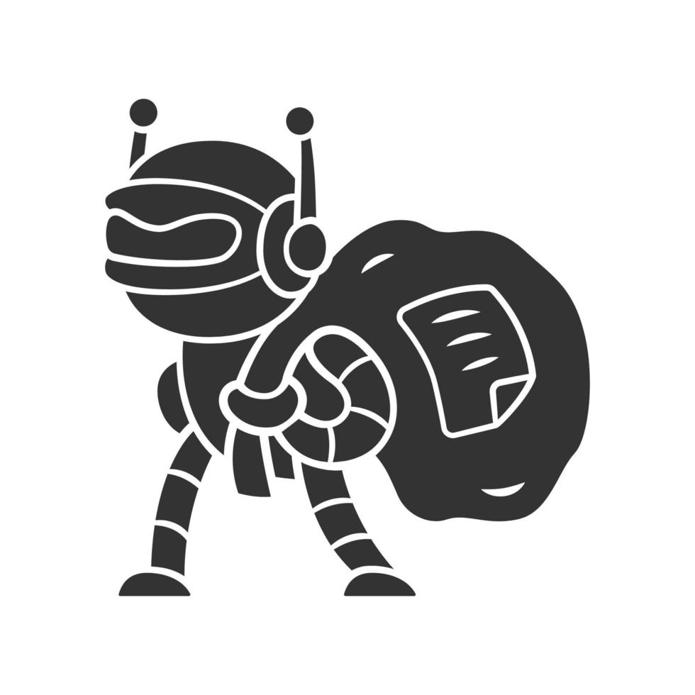 Scraper bot glyph icon. Malicious bad robot. Software program. Data collecting bot. Web scraping service. Artificial intelligence. Silhouette symbol. Negative space. Vector isolated illustration