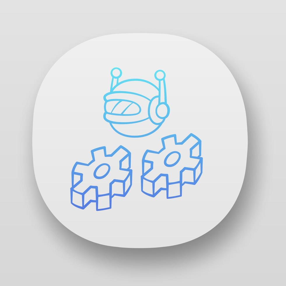 Work bot app icon. Software application. Optimizer robot with cogwheels. Artificial intelligence. Machine learning, AI. UI UX user interface. Web or mobile applications. Vector isolated illustrations