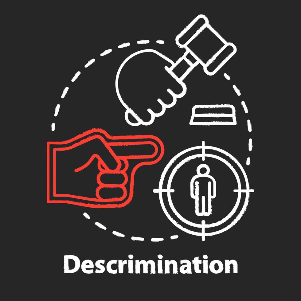 Prejudice discrimination chalk concept icon. Zero tolerance policy idea. Social inequality. Bullying and rights violation. Vector isolated chalkboard illustration