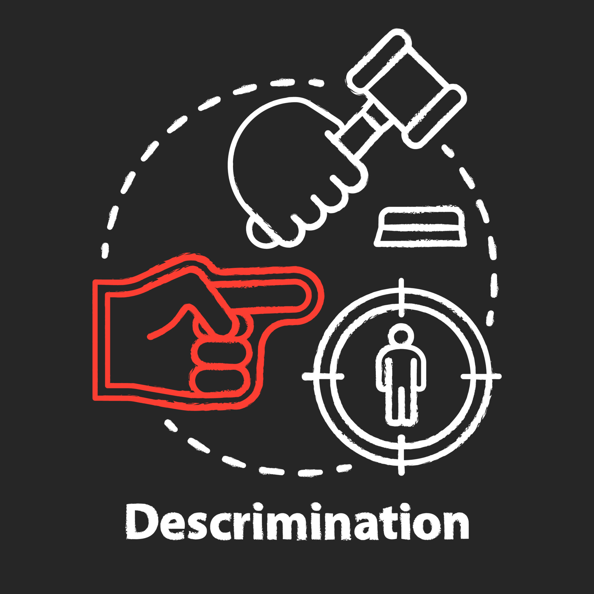 Prejudice discrimination chalk concept icon. Zero tolerance policy idea