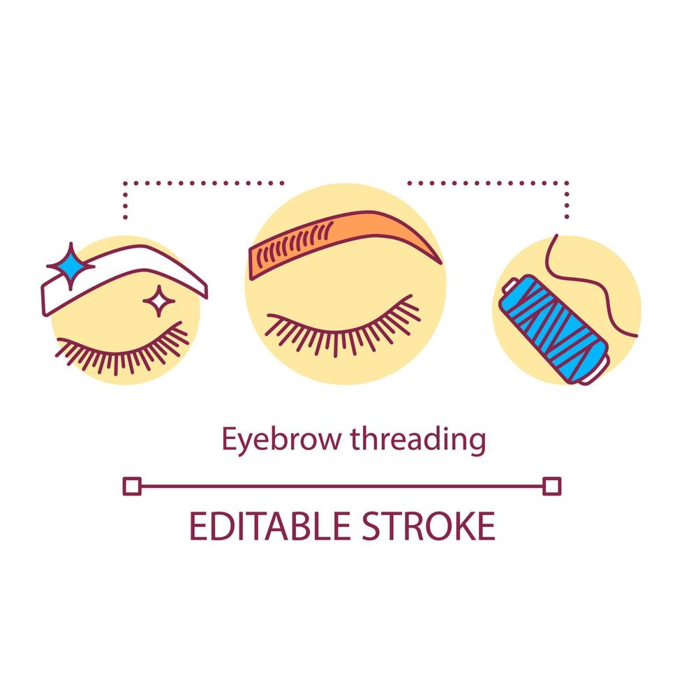 Eyebrow threading concept icon. Beauty service idea thin line illustration. Beauty salon epilation procedure. Brow shape correction by thread. Vector isolated outline drawing. Editable stroke