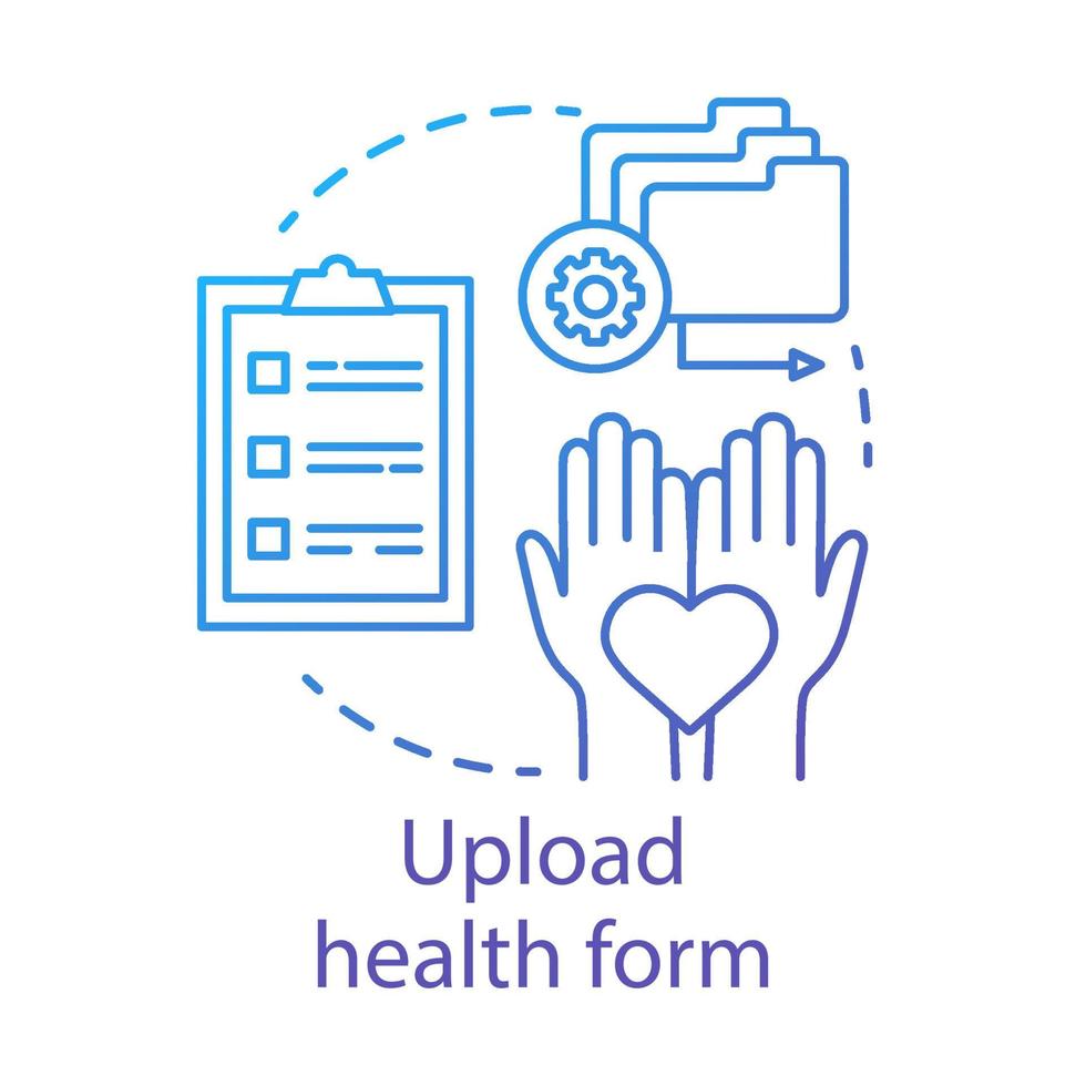 cargar icono de concepto de formulario de salud. campamento, club de interés, idea de aplicación, ilustración de línea fina. chequeo de salud obligatorio, verificación antes del viaje de campamento. dibujo de contorno aislado vectorial. trazo editable vector