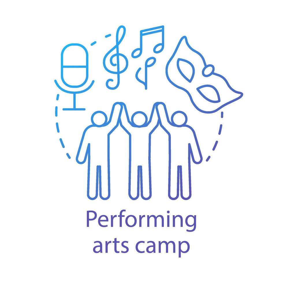 Performing arts camp concept icon. Artistic, creative personalities community, club idea thin line illustration. Theatre, movie acting amateurs. Vector isolated outline drawing. Editable stroke