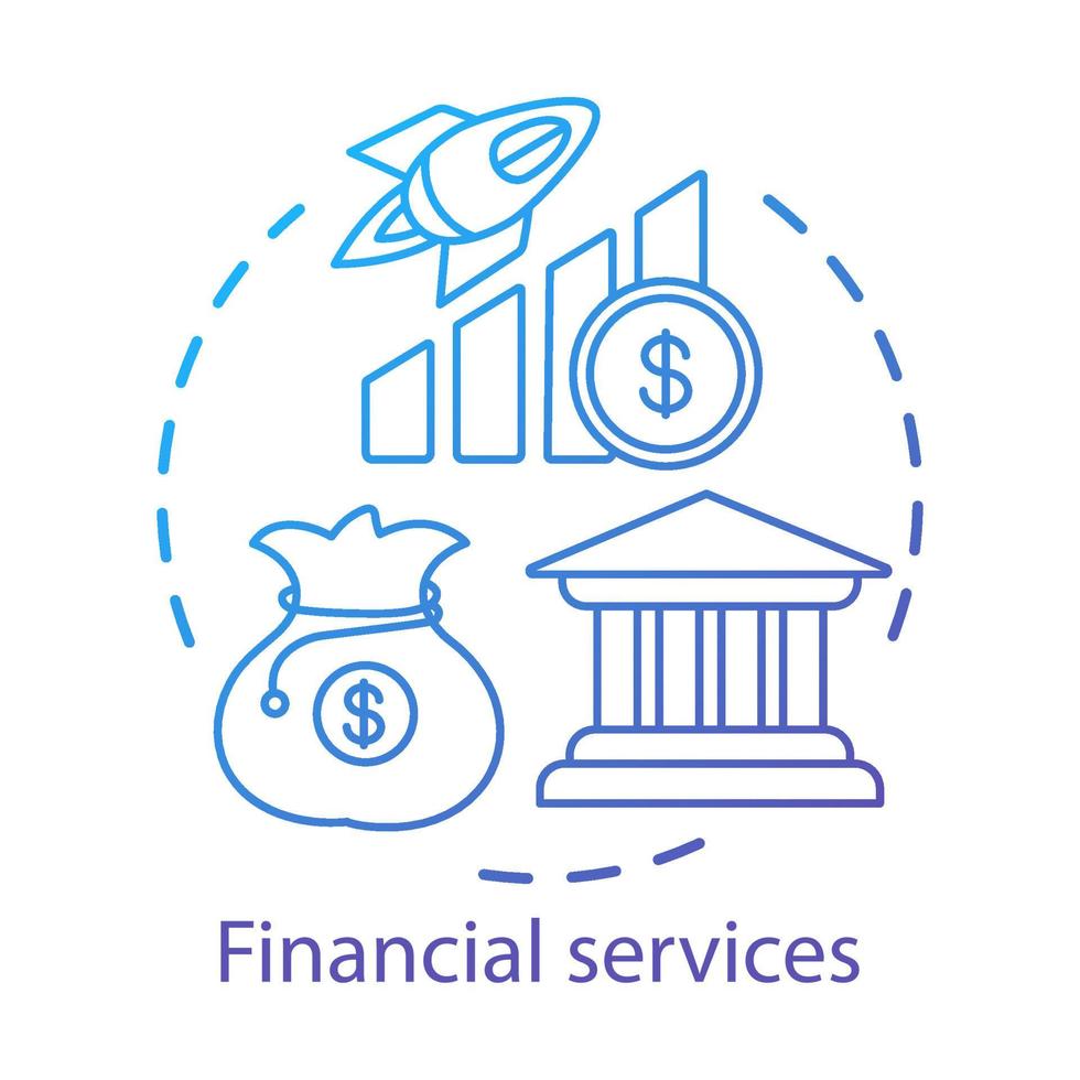 Financial services concept icon. Finance industry. Administration of funds. Savings and investments. Money management idea thin line illustration. Vector isolated outline drawing. Editable stroke