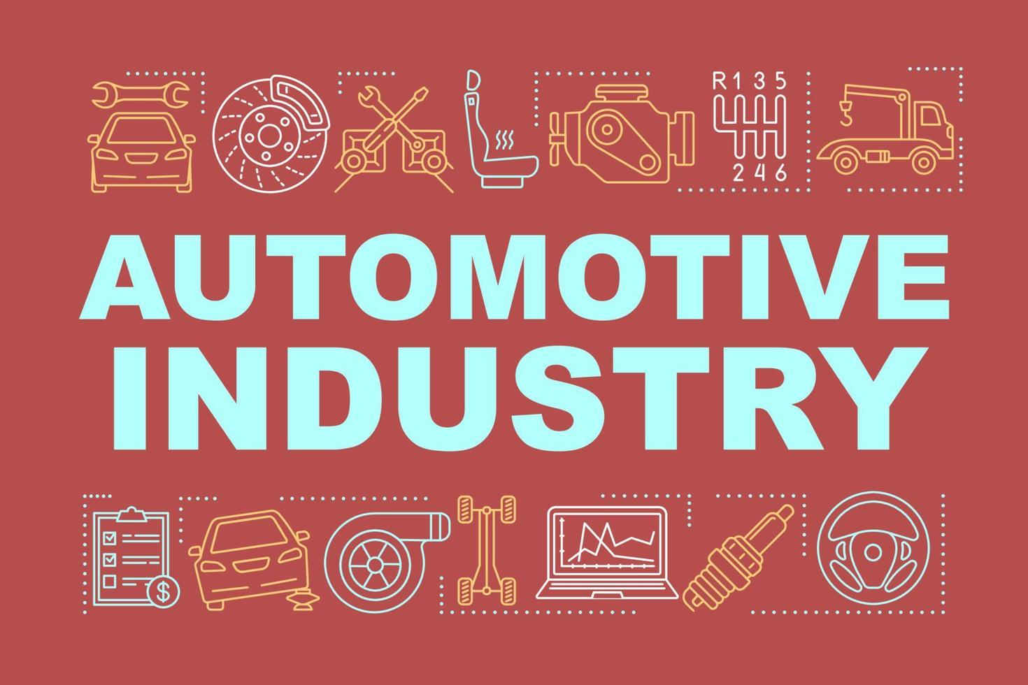 Automotive industry word concepts banner. Production, maintenance and repair of motor vehicles. Presentation, website. Isolated lettering typography idea with linear icons. Vector outline illustration