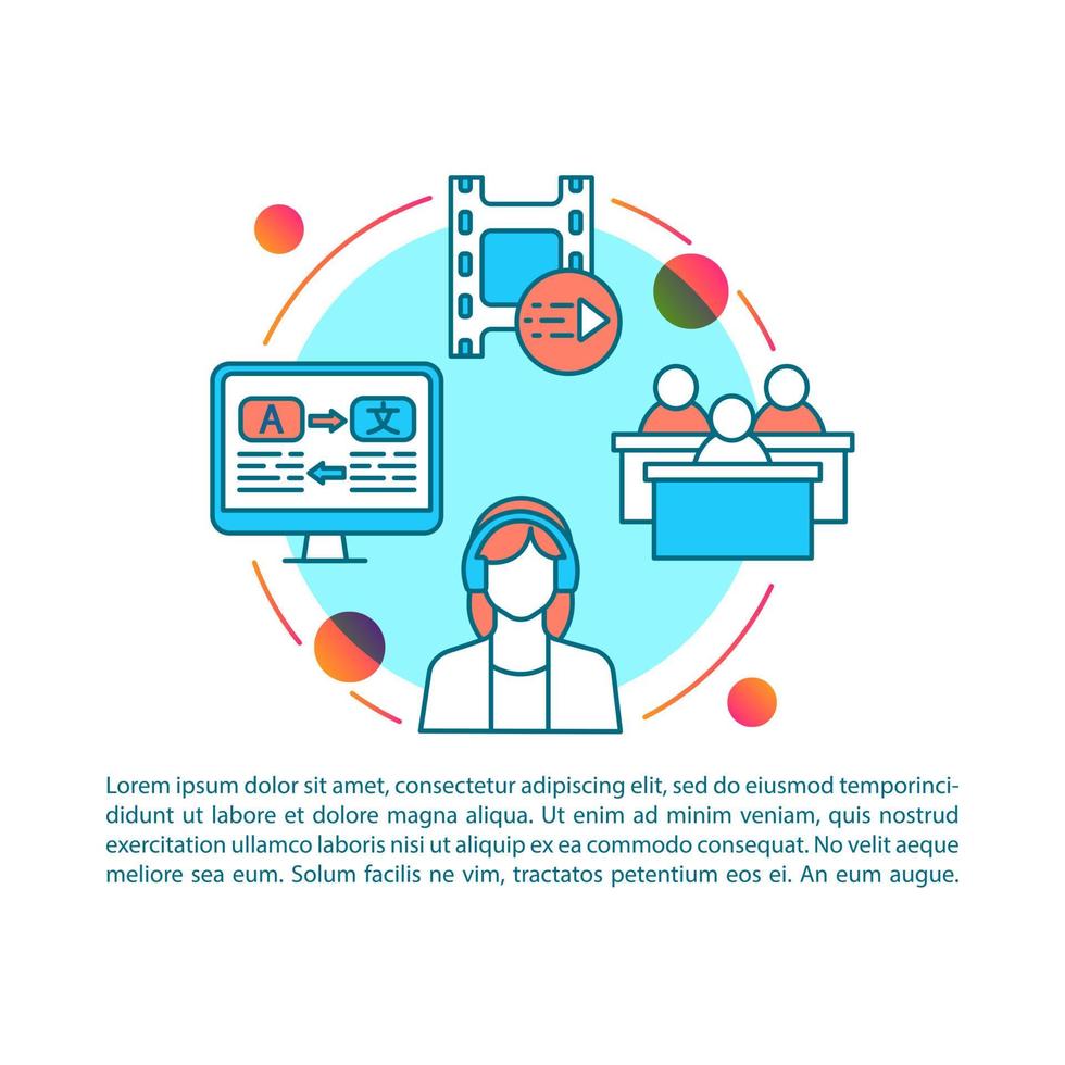 Foreign language courses article page vector template. Language learning. Brochure, magazine, booklet design element with linear icons and text. Print design. Concept illustrations with text space