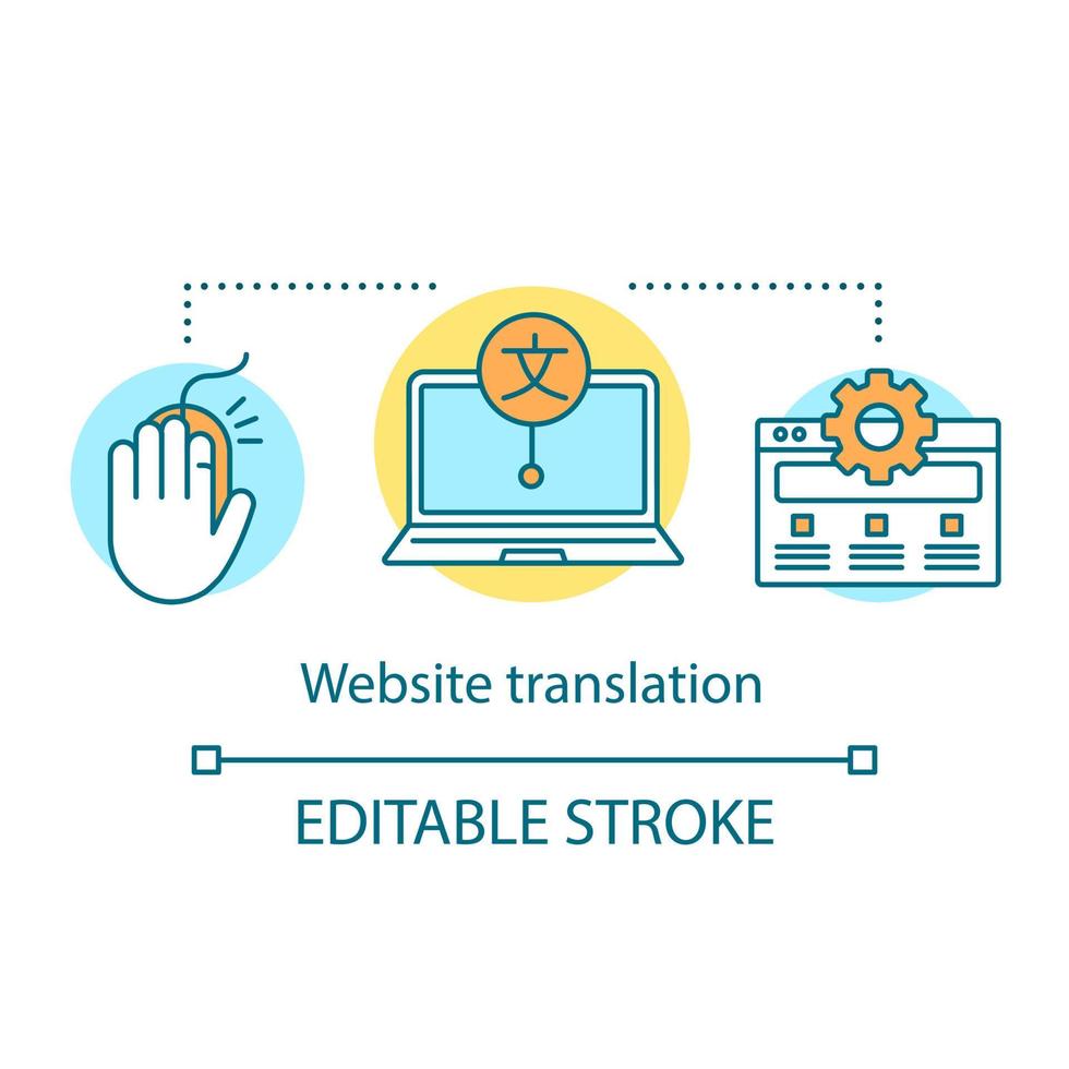 Translation services concept icon. Website translation idea thin line illustration. Online webpage interpretation, language transformation. Vector isolated outline drawing. Editable stroke