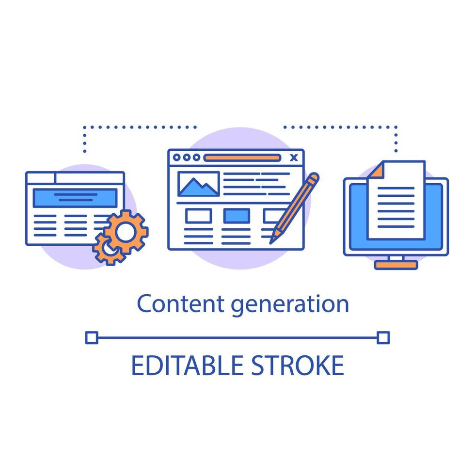 Content generator concept icon. Translation services idea thin line illustration. Copywriting, content writing, creator. Text editing. Vector isolated outline drawing. Editable stroke