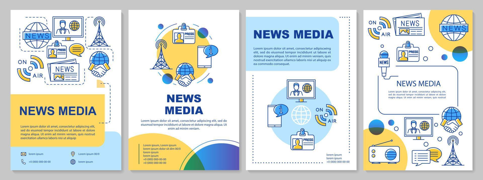 diseño de plantilla de medios de noticias. folleto, folleto, diseño de impresión de folletos con ilustraciones lineales. industria de las telecomunicaciones. diseños de páginas vectoriales para revistas, informes anuales, carteles publicitarios vector