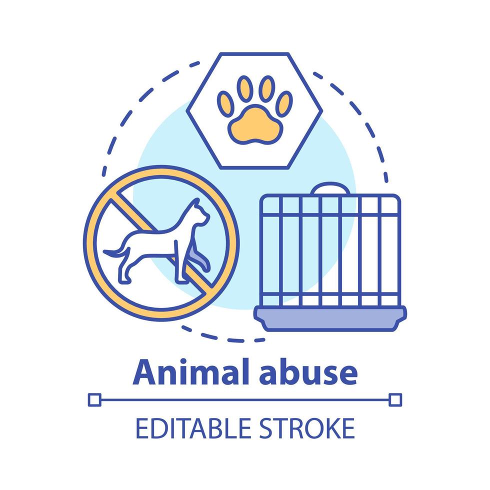 Animal abuse and harm concept icon. Zoosadism. Animal neglect, cruelty and mistreatment idea thin line illustration. Pets rights protection, welfare. Vector isolated outline drawing. Editable stroke