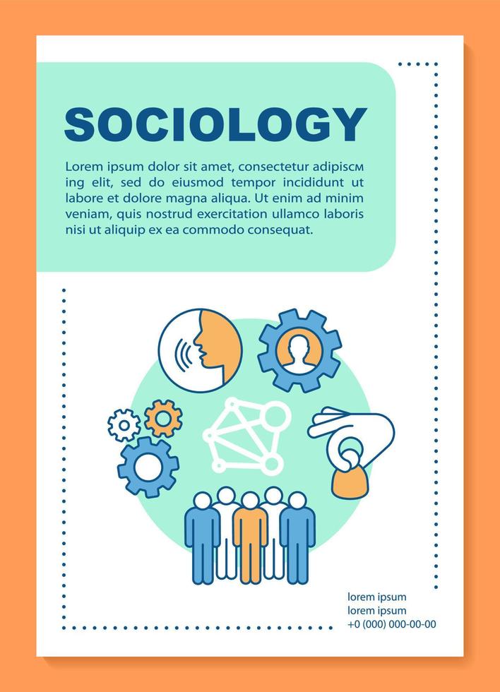 Sociology poster template layout. Social connections. Public relations. Banner, booklet, leaflet print design with linear icons. Vector brochure page layouts for magazines, advertising flyers