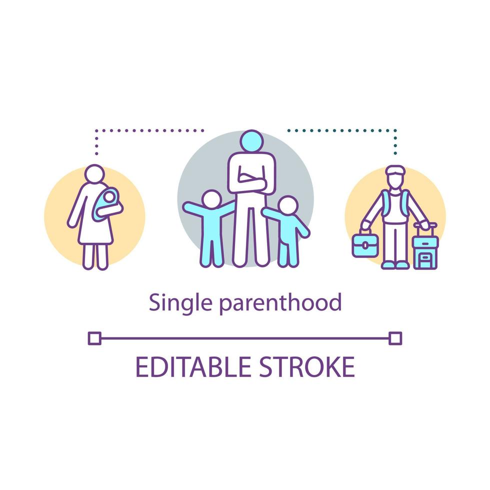 Single parenthood concept icon. Sole custody idea thin line illustration. Single fathers and mothers families. Child raising. One parent household. Vector isolated outline drawing. Editable stroke