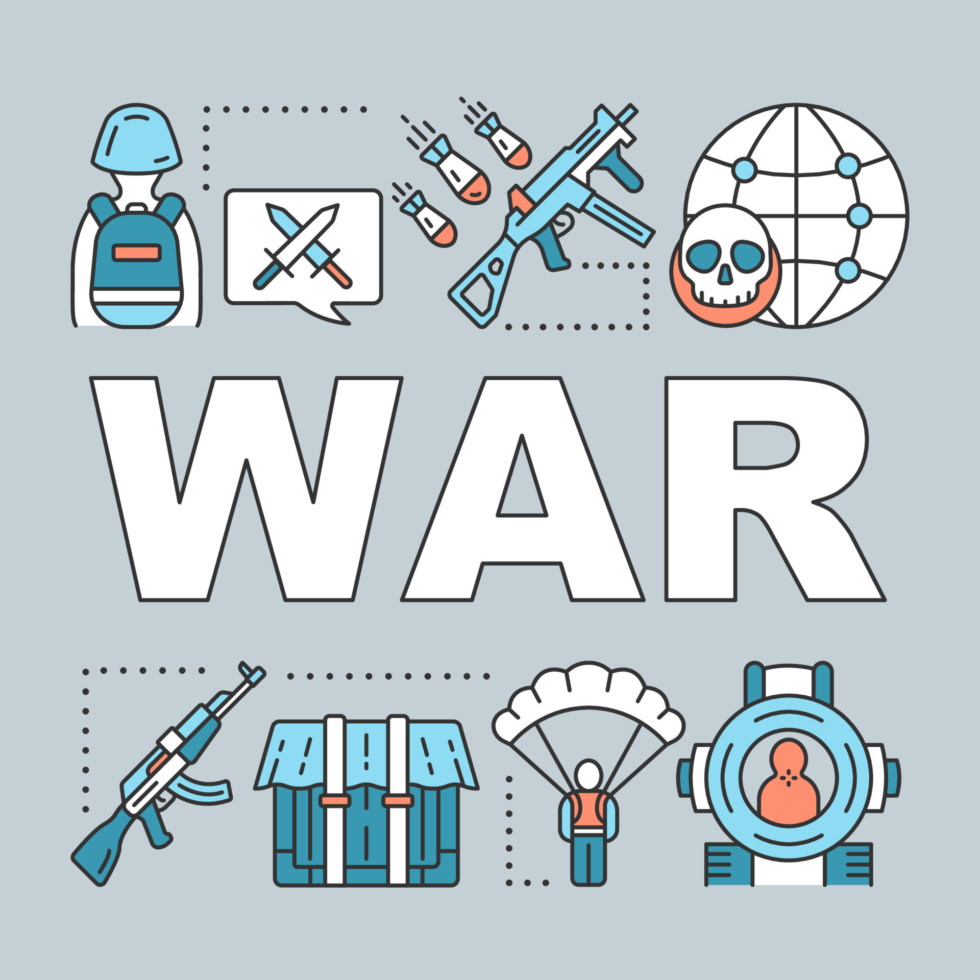 War word concepts banner. Military action, terrorist attacks, warfare