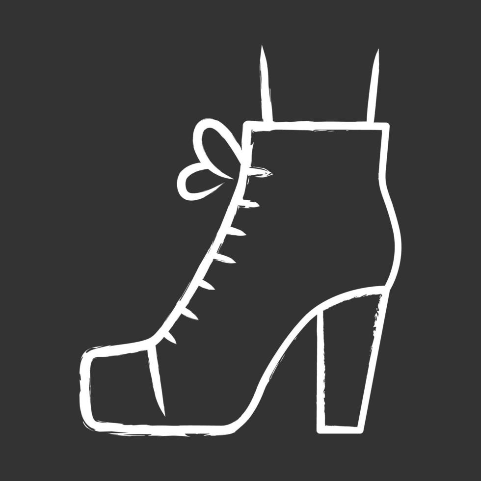 icono de tiza de zapatos de mujer lita. botas de mujer vintage vista lateral. tacones altos retro femeninos. diseño de calzado para otoño y primavera. prendas de vestir, accesorios de vestir. ilustración de pizarra de vector aislado