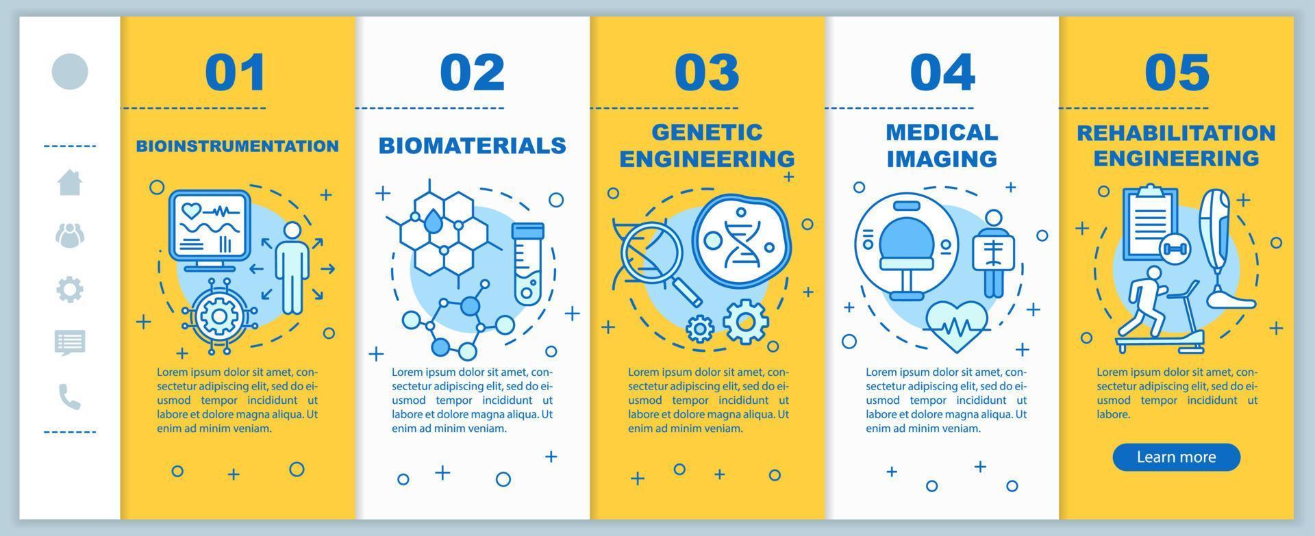 Bioengineering onboarding mobile web pages vector template. Medical imaging. Responsive smartphone website interface idea with linear illustrations. Webpage walkthrough step screens. Color concept