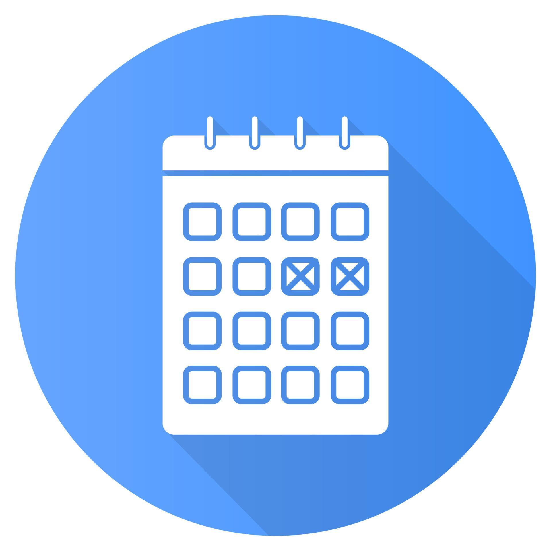 Calendar method blue flat design long shadow glyph icon. Safe sex