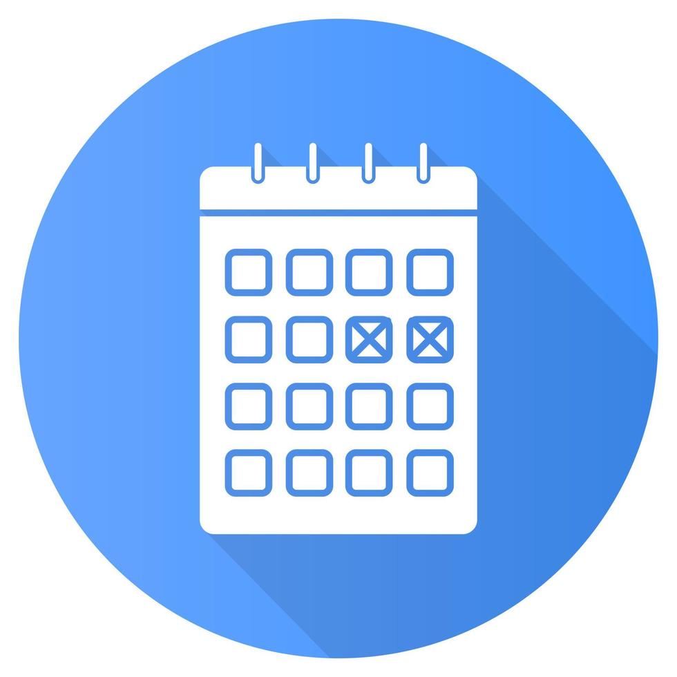 Calendar method blue flat design long shadow glyph icon. Safe sex. Menstrual cycle tracking. Monthly planning. Pregancy prevention. Planner page, schedule check. Vector silhouette illustration