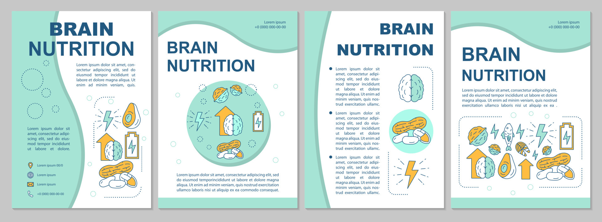 Brain nutrition brochure template. Nuts, healthy food. Flyer With Regard To Nutrition Brochure Template