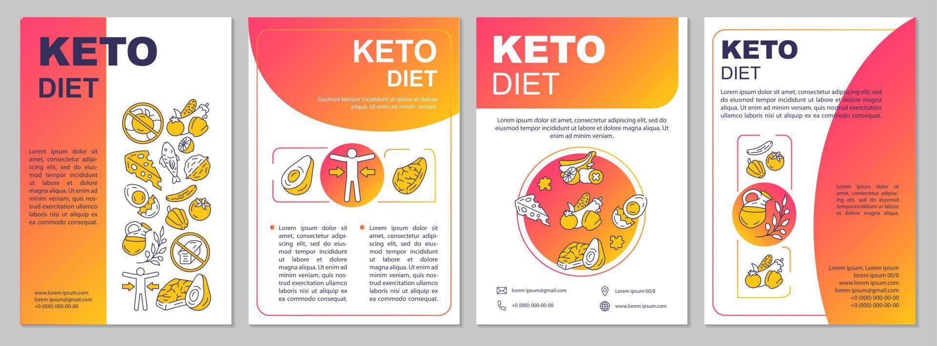 Keto diet gradient brochure template. Ketogenic meal. Flyer, booklet, leaflet print, cover design with linear illustrations. Vector page layouts for magazines, annual reports, advertising posters