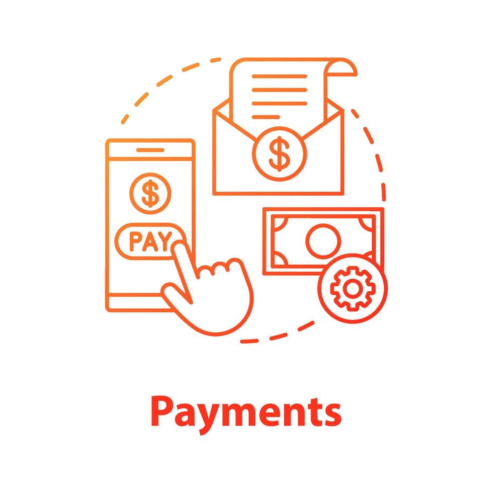 Payments concept icon. Pay online idea thin line illustration. E billing. Financial management app. Expenses tracker application. Internet banking transaction. Vector isolated outline drawing