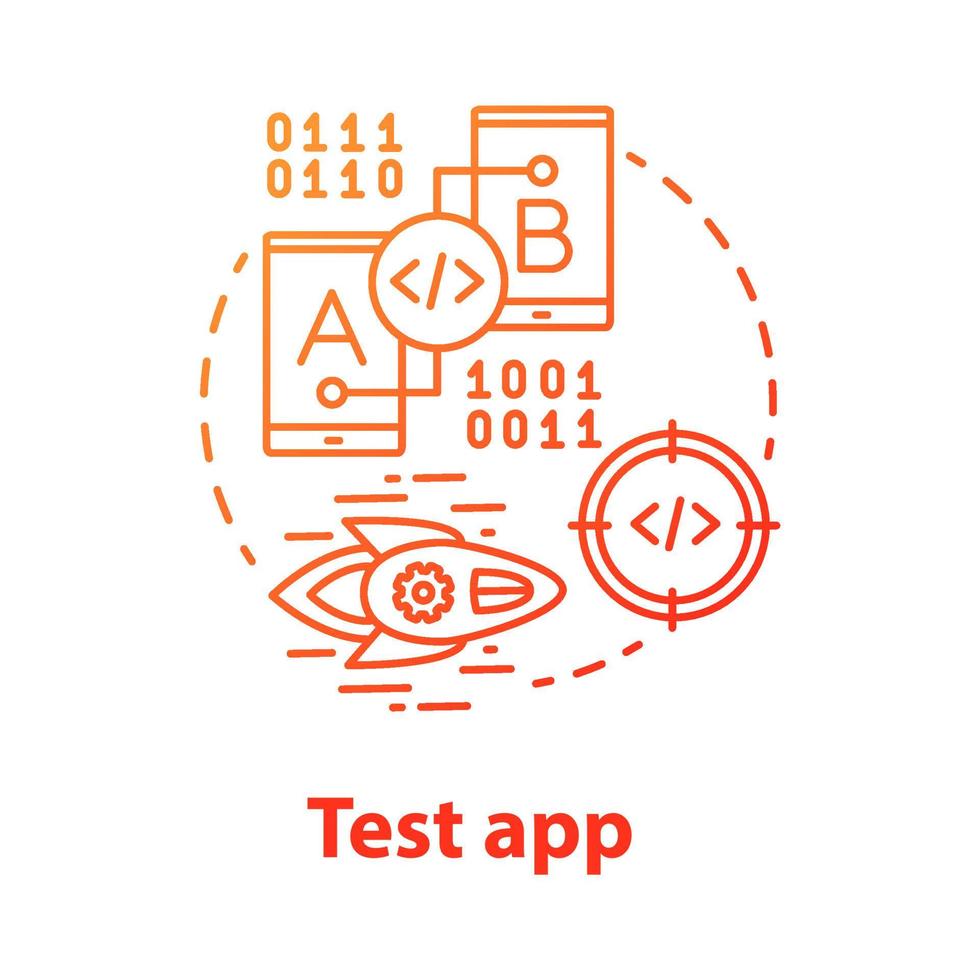 Test app concept icon. Software development process idea thin line illustration. Tools for mobile device app programming. IT project. Application management. Vector isolated outline drawing