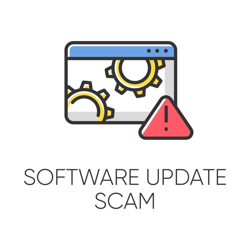 Software update scam color icon. Fake system, program upgrade. Malware. Deceptive pop-up ad. Financial fraud. Malicious practice. Fraudulent scheme. Isolated vector illustration
