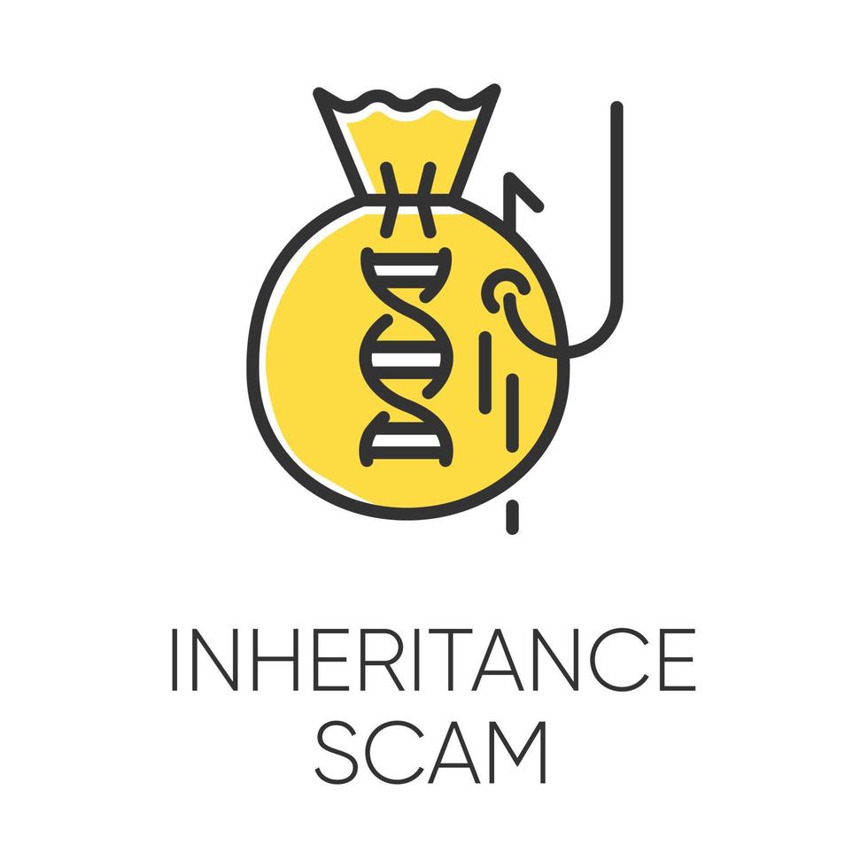 Inheritance scam color icon. Fake benefactor. Distant relative trick. Financial fraud. Illegal money gain. Phishing. Malicious practice. Fraudulent scheme. Isolated vector illustration