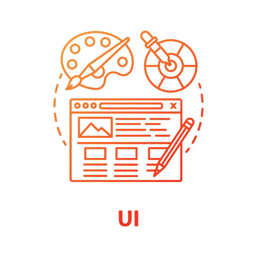 UI concept icon. Software creative interface development idea thin line illustration. Designing mobile app graphics for user experience. Website builder. Vector isolated outline drawing