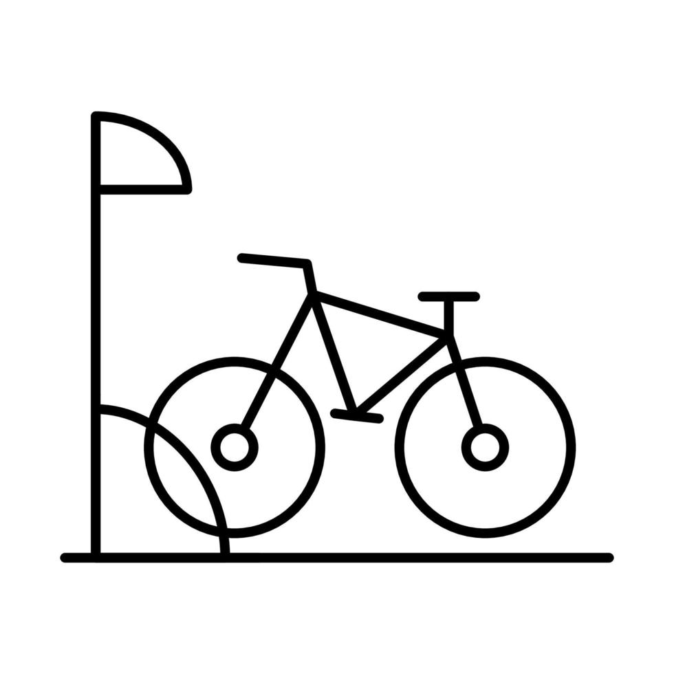 Bike parking linear icon. Bicycle storage. Cycle rack. Sport activity. Safe place for wheels. Eco transport. Thin line illustration. Contour symbol. Vector isolated outline drawing. Editable stroke