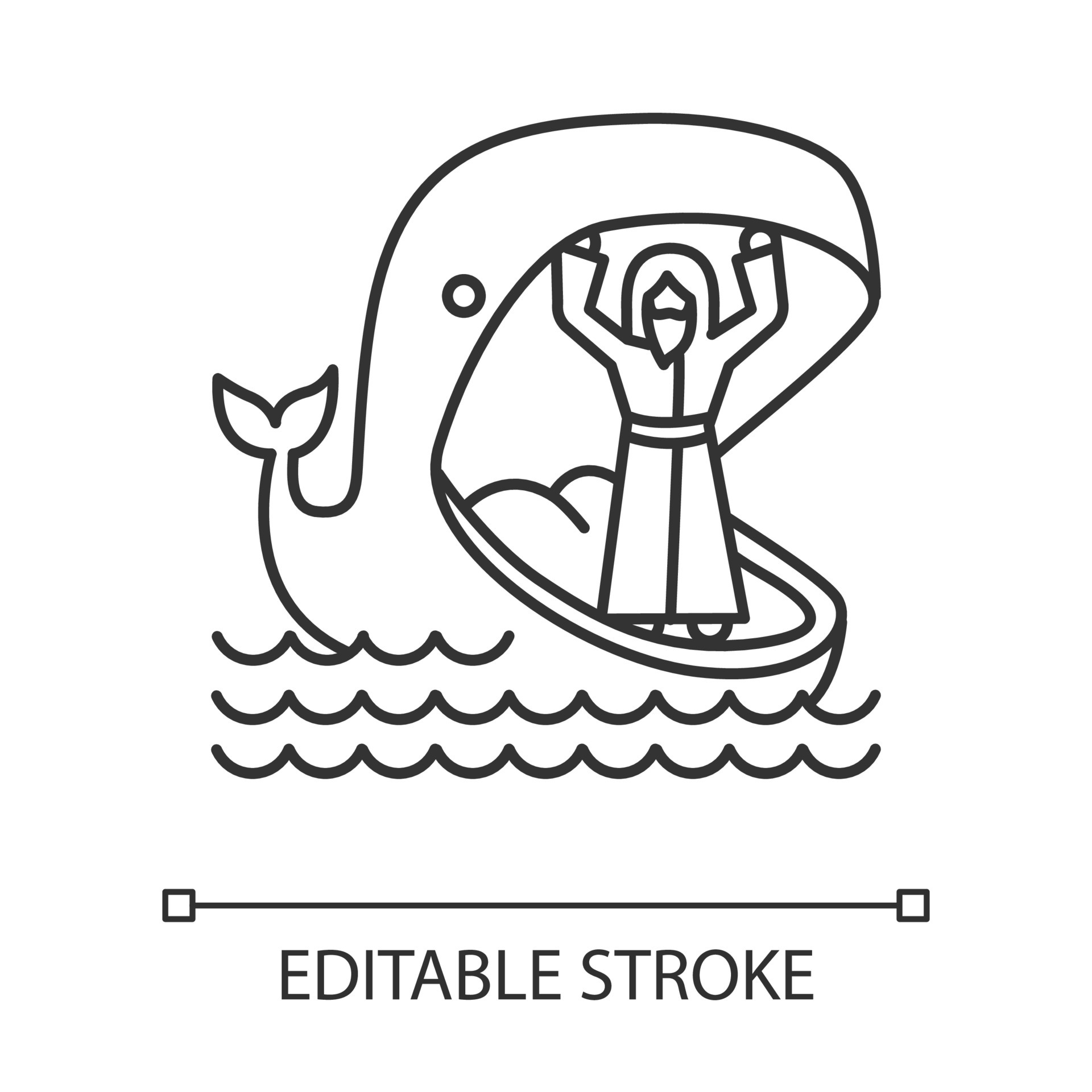 Jonah and whale linear icon. Old Testament story. Jonahs miraculous