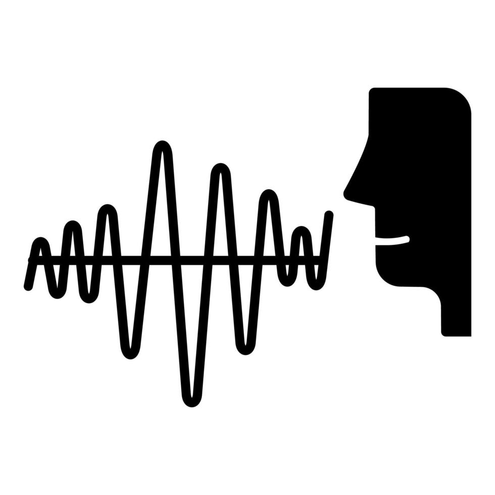 Curvy soundwave glyph icon. Voice frequency. Human speech wavy amplitude. Sound producing scheme. Voice command. Conversation, talking. Silhouette symbol. Negative space. Vector isolated illustration