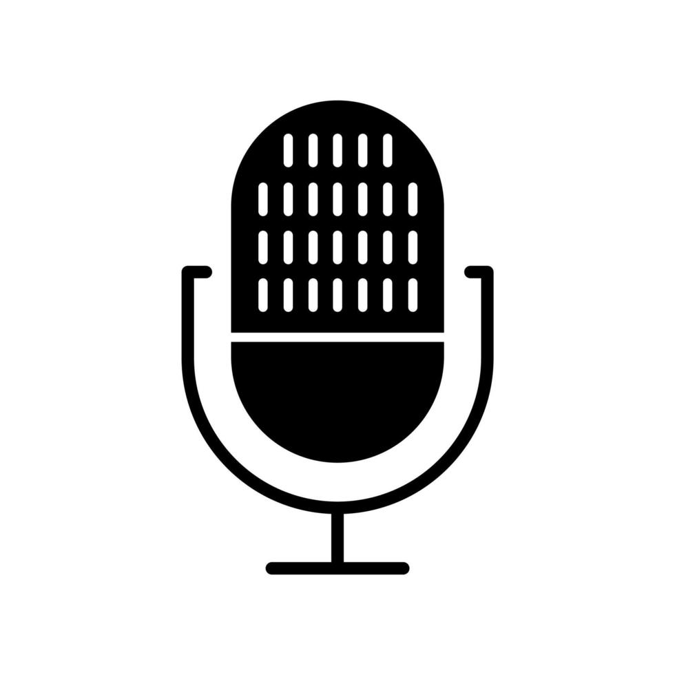 Modern voice recorder glyph icon. Professional microphone. Sound recording equipment. Portable miic. Speech recognition process. Silhouette symbol. Negative space. Vector isolated illustration