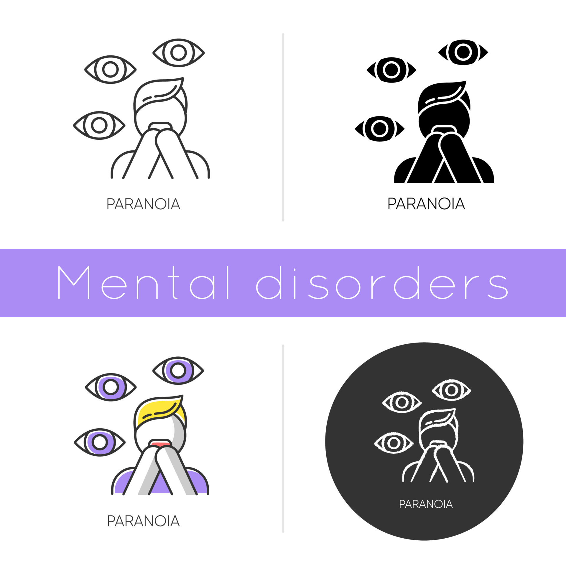 Paranoia Icon Panic Attack Fear And Phobia Terrified Man Stress And Anxiety Delusion And Irrationality Mental Disorder Flat Design Linear And Color Styles Isolated Vector Illustrations 4438351 Vector Art At Vecteezy