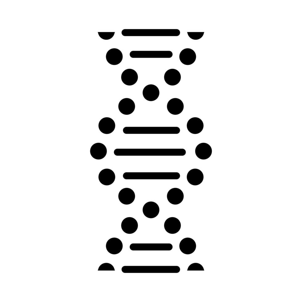 icono de glifo de espiral de adn. puntos conectados, líneas. desoxirribonucleico, hélice de ácido nucleico. cromosoma. Biología Molecular. codigo genetico. símbolo de silueta. espacio negativo. vector ilustración aislada